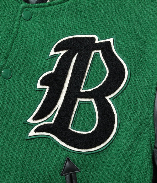 30oz. WOOL MELTON AWARD JACKET “CRANK BUSTERS” (GREEN)