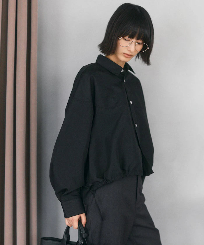 Hem Code Switch Short Length Long Sleeve Shirt
