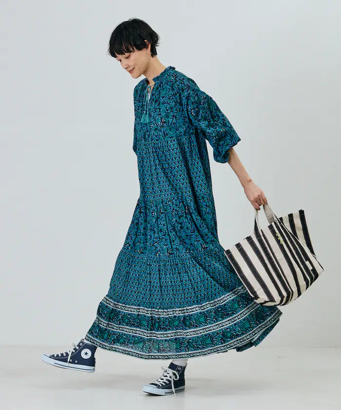 India Flower Print 4-Tiered Dress