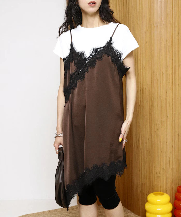 Lace Contrast Vintage Satin Camisole Top