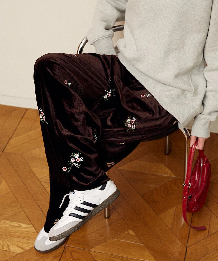 Flower Embroidery Velvet Easy Pants Limited Edition