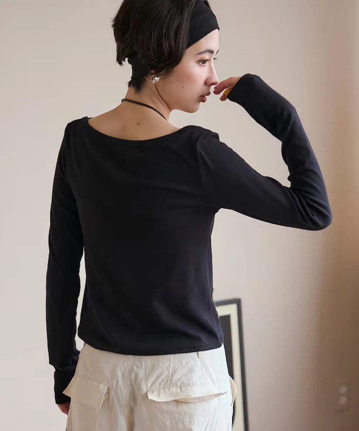 Many Button Cotton Modal Long Sleeve T-Shirt