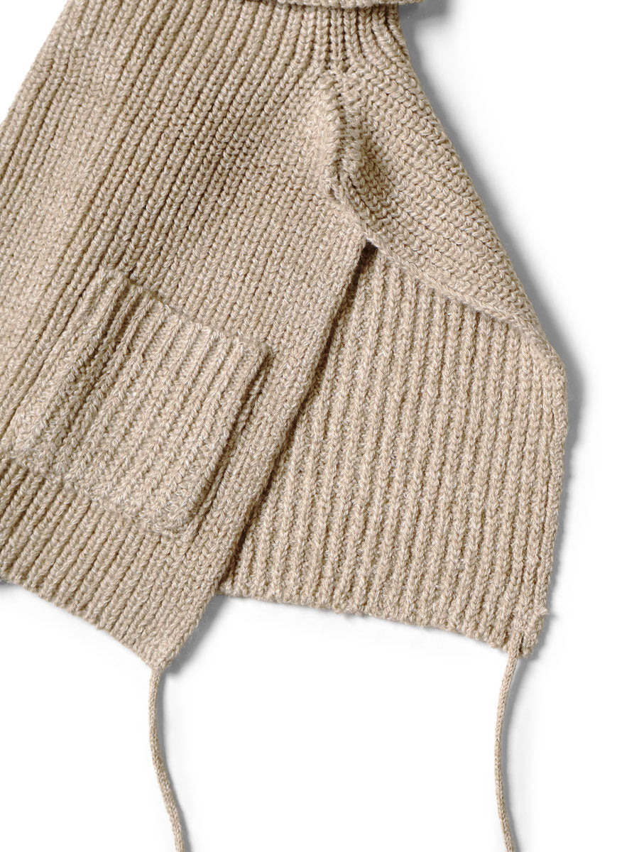 7G Wool Ribbed High Neck Bib Poncho