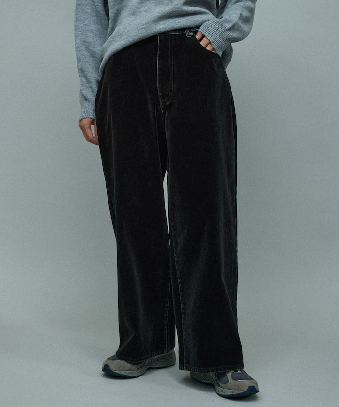 Flocked Denim Contrast Wide Straight Pants