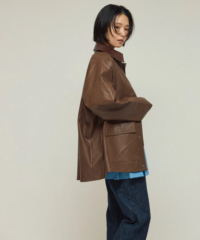 Oversized leatherette blouson / Mixed material switching
