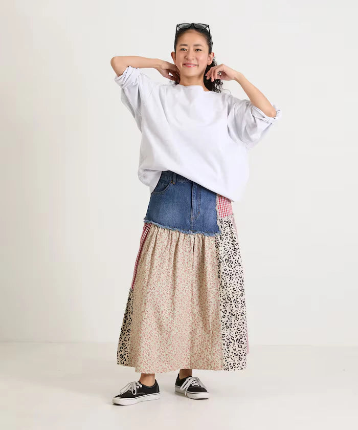 Flower & Check Docking Skirt