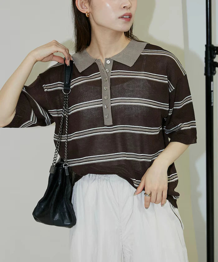 Sheer Border Short Sleeve Polo Summer Knit Limited Release
