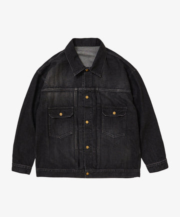 trucker jacket black denim damaged