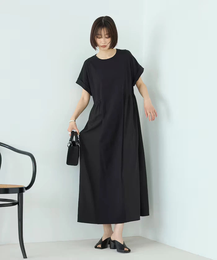 Organic Cotton Mixed Material Docking Gather Dress