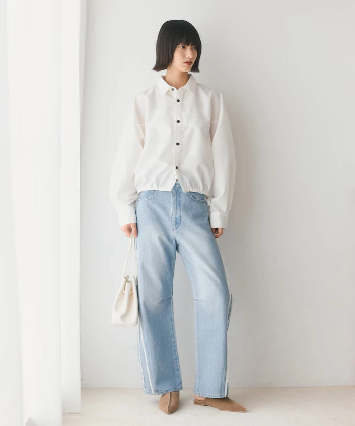 Hem Code Switch Short Length Long Sleeve Shirt