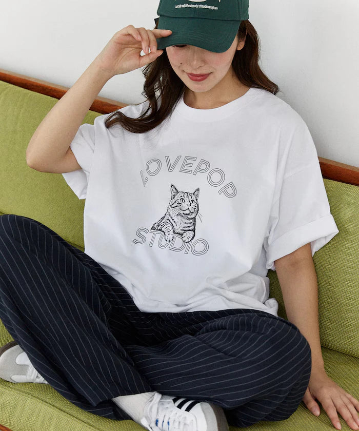Functional Material Cat Print T-shirt Limited Edition