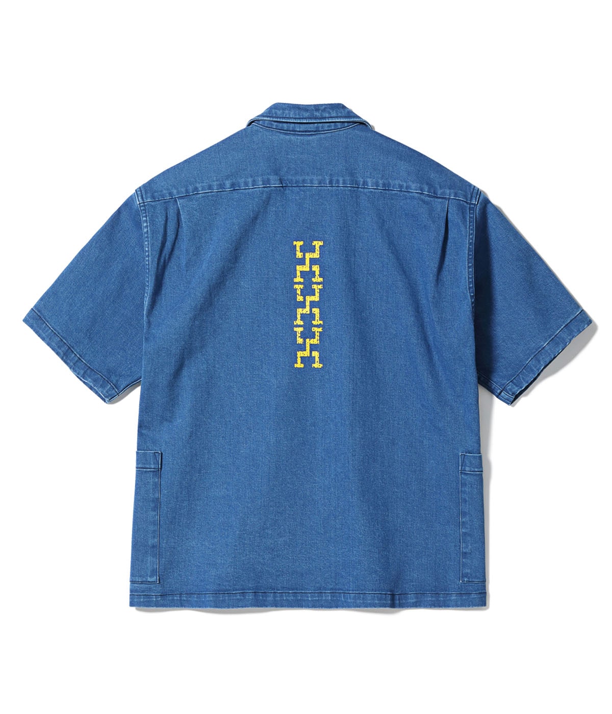 MODUCT CHINO DENIM SCRAB SHIRT with CRACK PRINT AGING MODEL