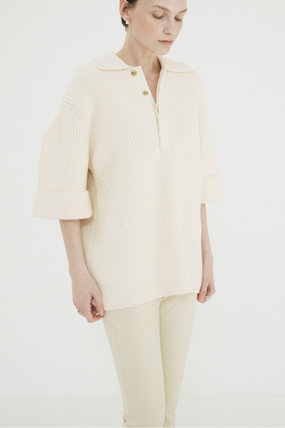 OVER HALF SLEEVE POLO KNIT TOPS