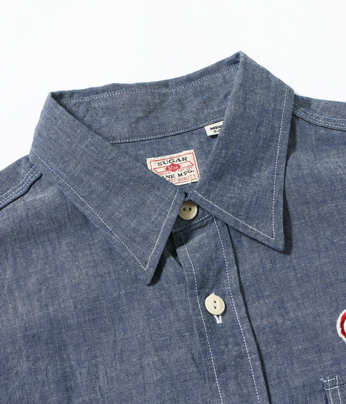 Chambray Work Shirt with Chain Embroidered