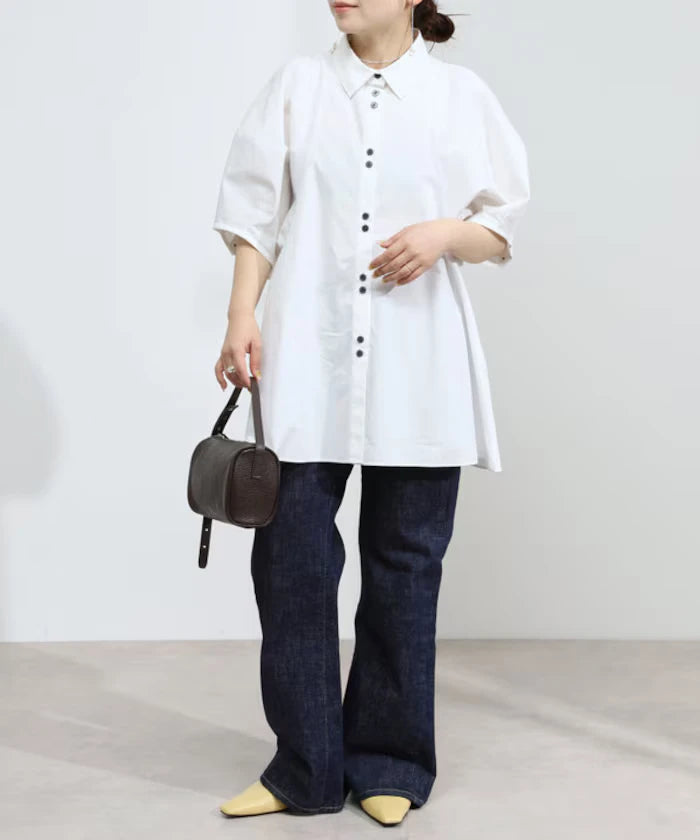 Switching Design Balloon Sleeve Shirt / 5-Minute Sleeve Blouse [Limited Edition]