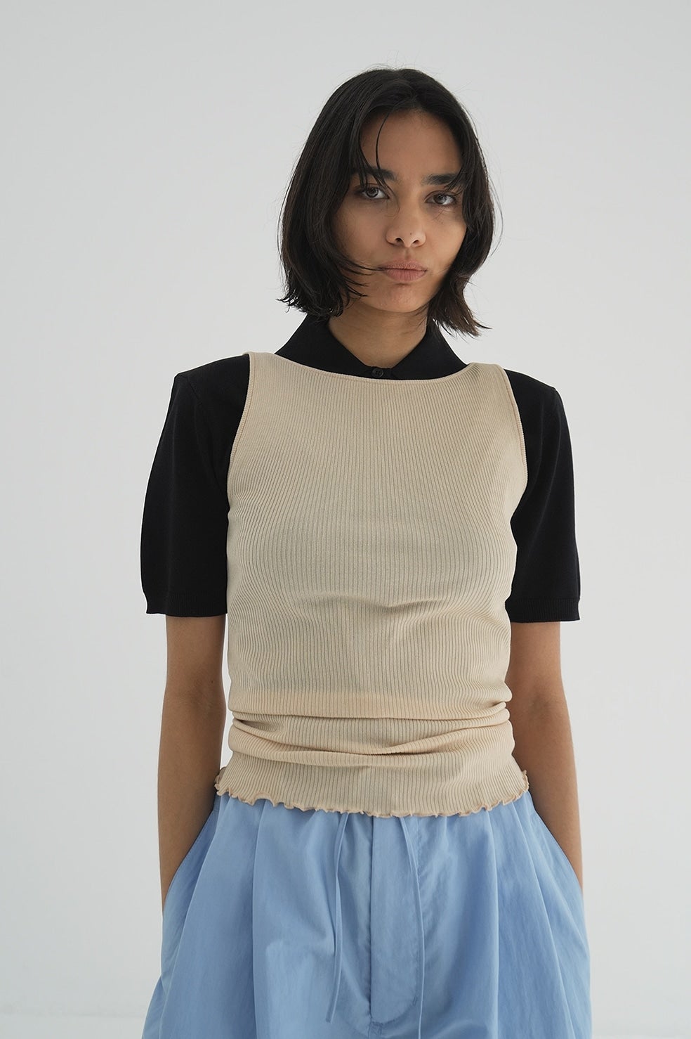 BOAT NECK RIB KNIT TANK TOPS