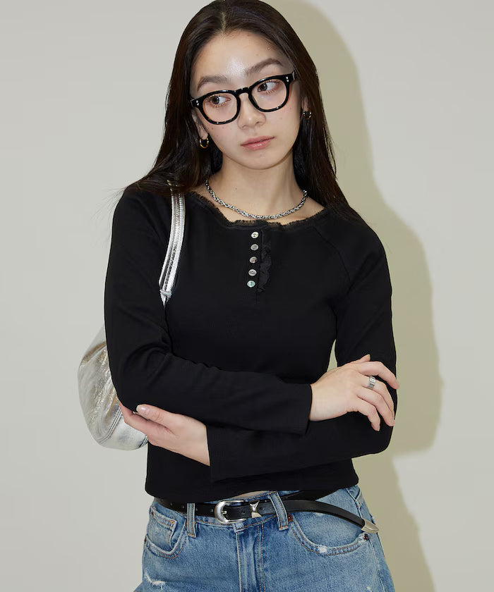 Lace Insert Long Sleeve T-Shirt
