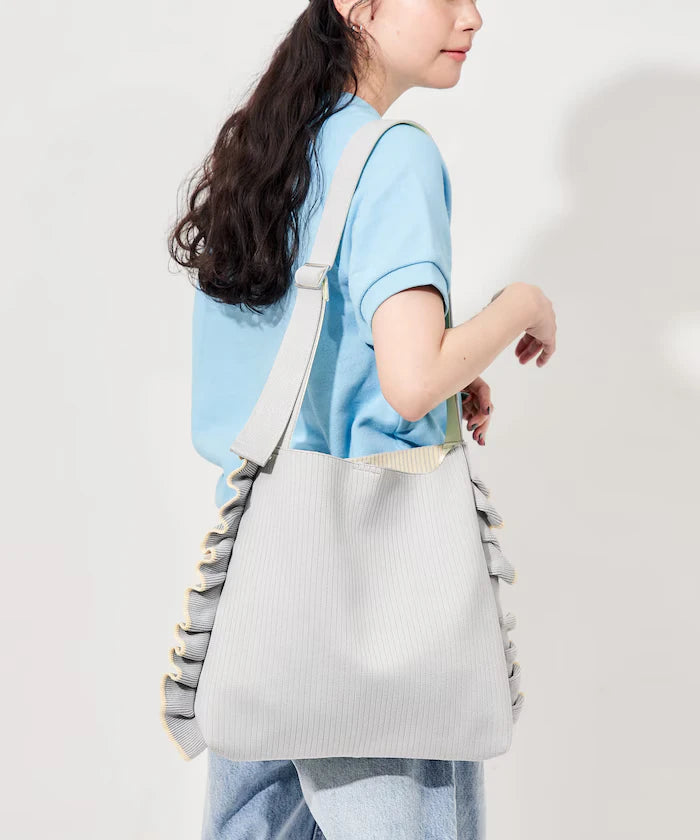 Color Block Knit Ruffle One Shoulder Bag