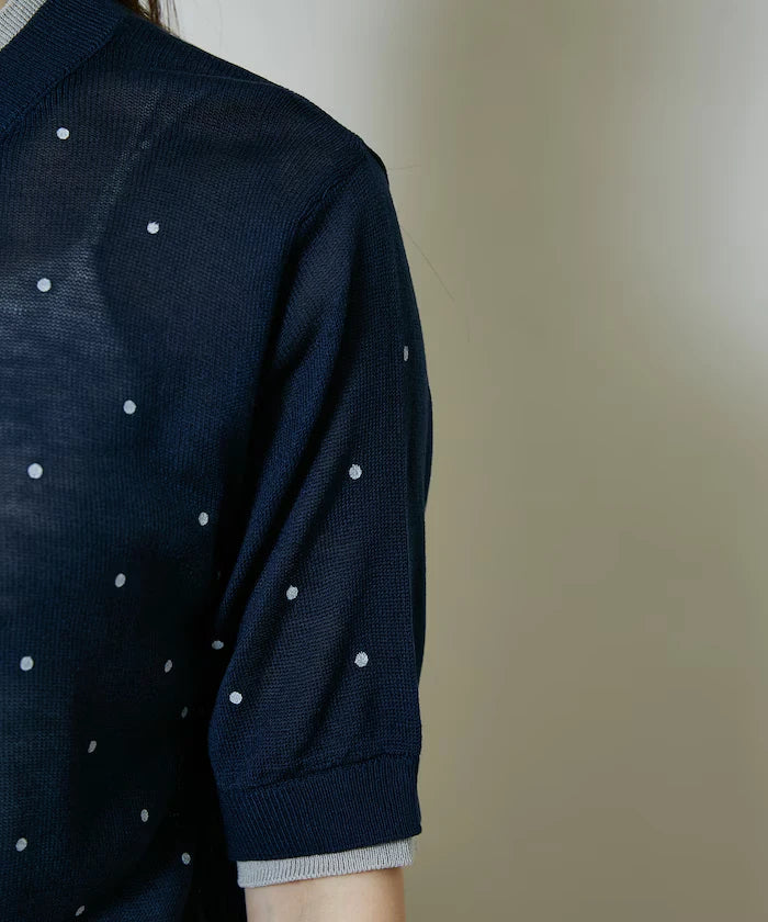 Dot Pattern Layered Short Sleeve Knit Cardigan Limited Release