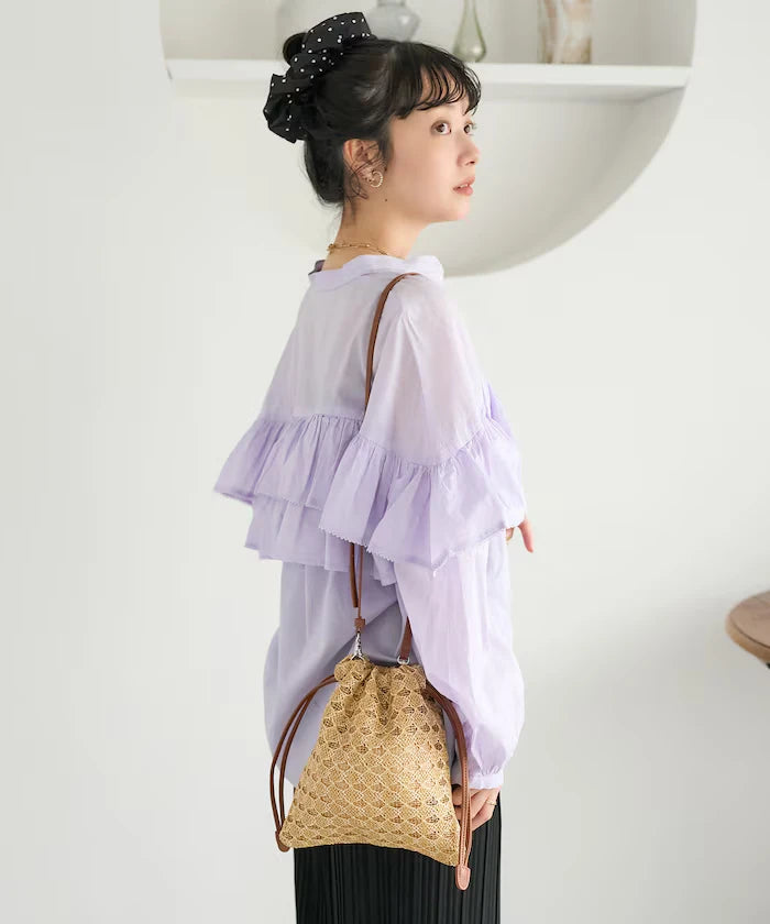 2 Way Raffia Style Lamé Drawstring Shoulder Bag