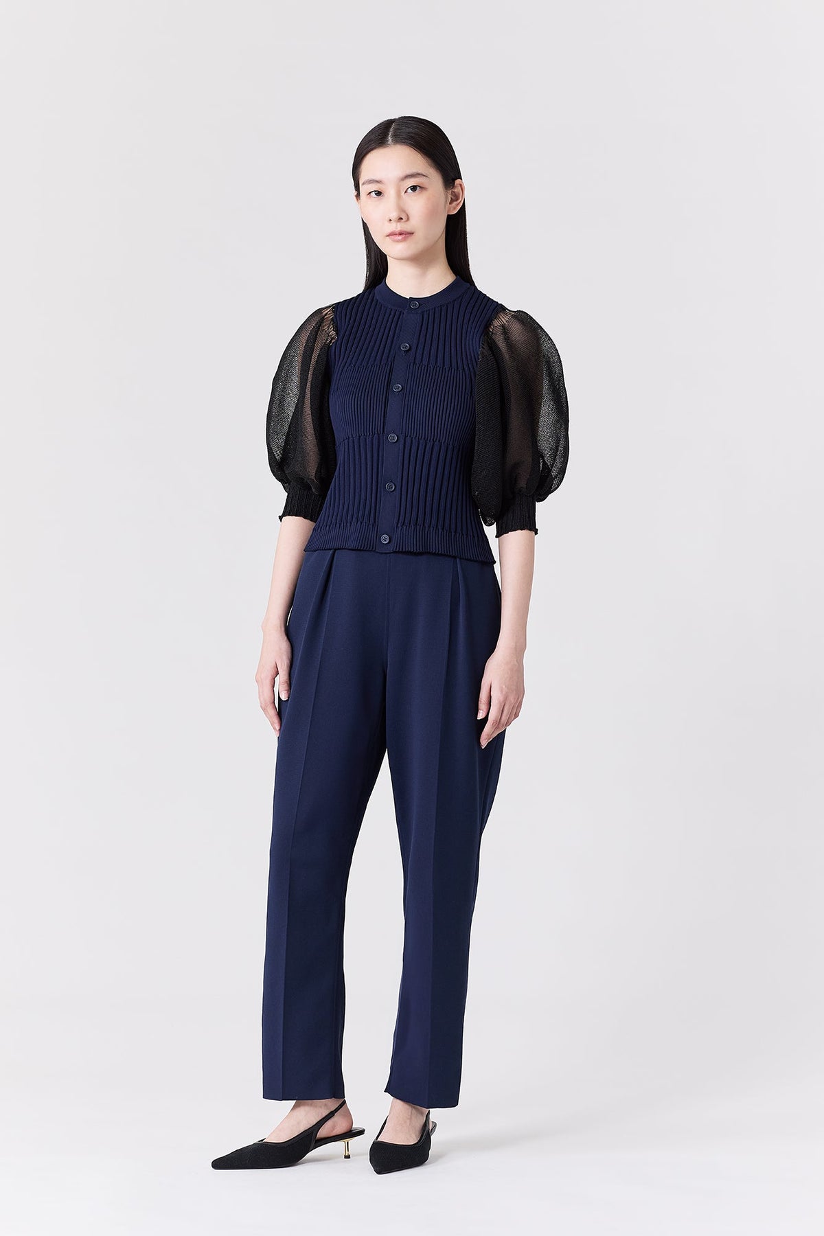 FLUTED LUCENT PUFF SLEEVE CARDIGAN