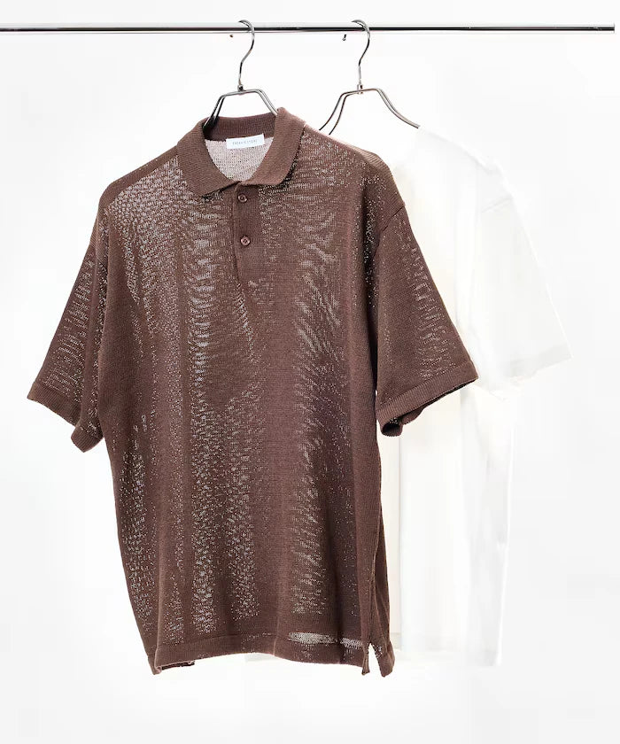 Sheer Knit Polo Shirt & Cotton T-Shirt Layered Set