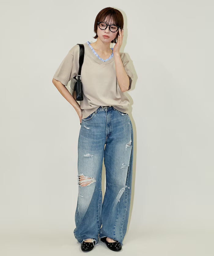 Shirt Frill V-Neck Half Sleeve Summer Knit Limited Edition