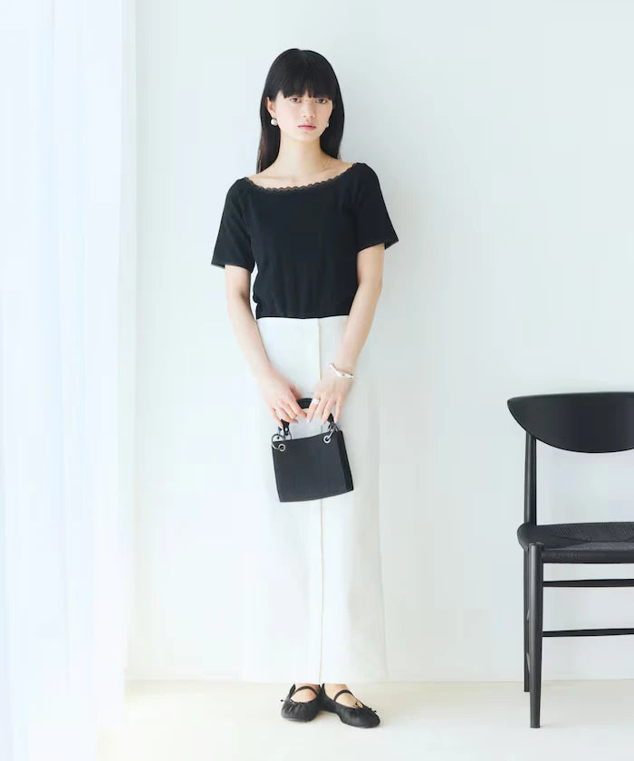 Boat Neck Pullover Knit Lace T-Shirt