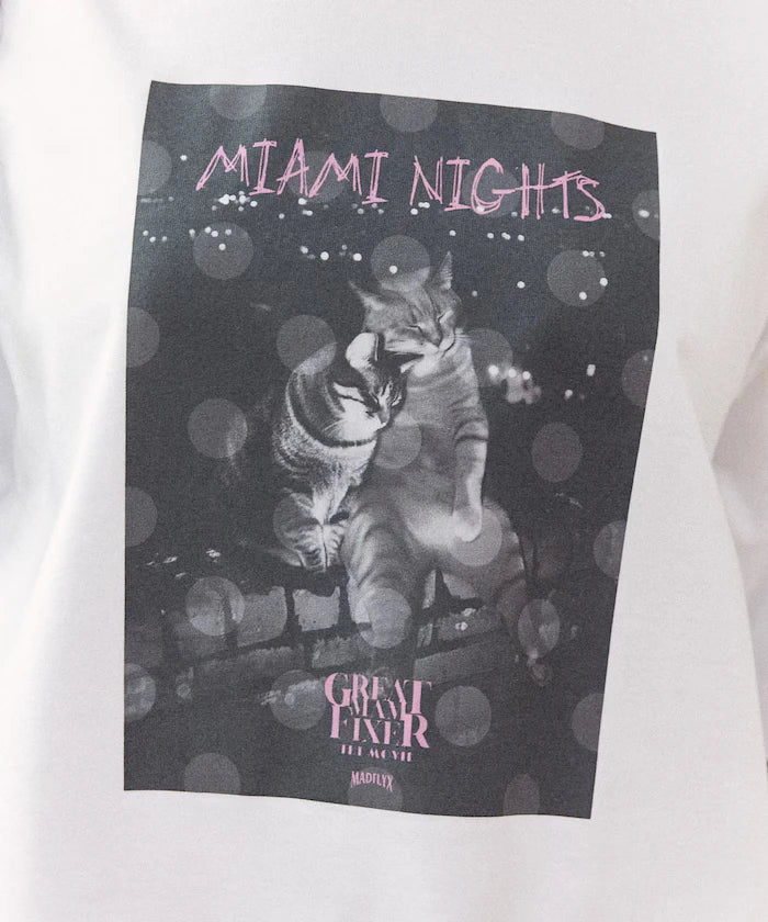 <Functional Material> MIAMI NIGHTS Cat Photo T-shirt Limited Edition