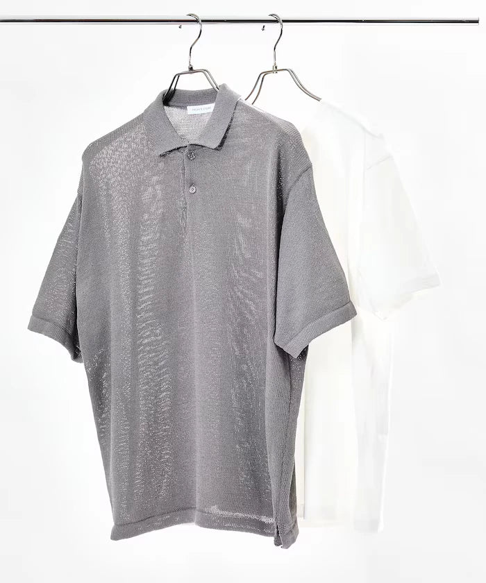 Sheer Knit Polo Shirt & Cotton T-Shirt Layered Set
