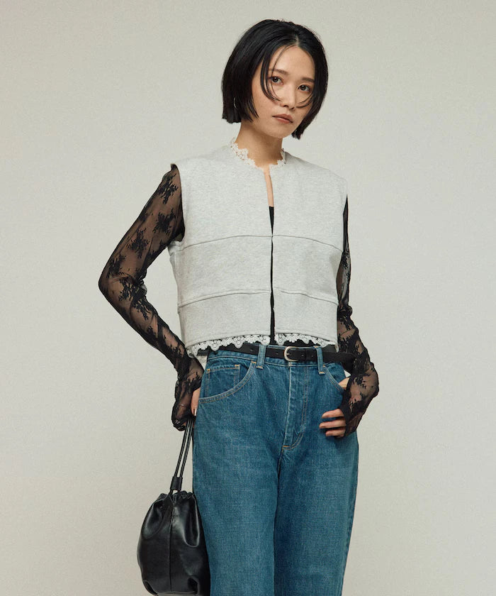 Organic Cotton Lace Sweat Vest / Lined Sweat