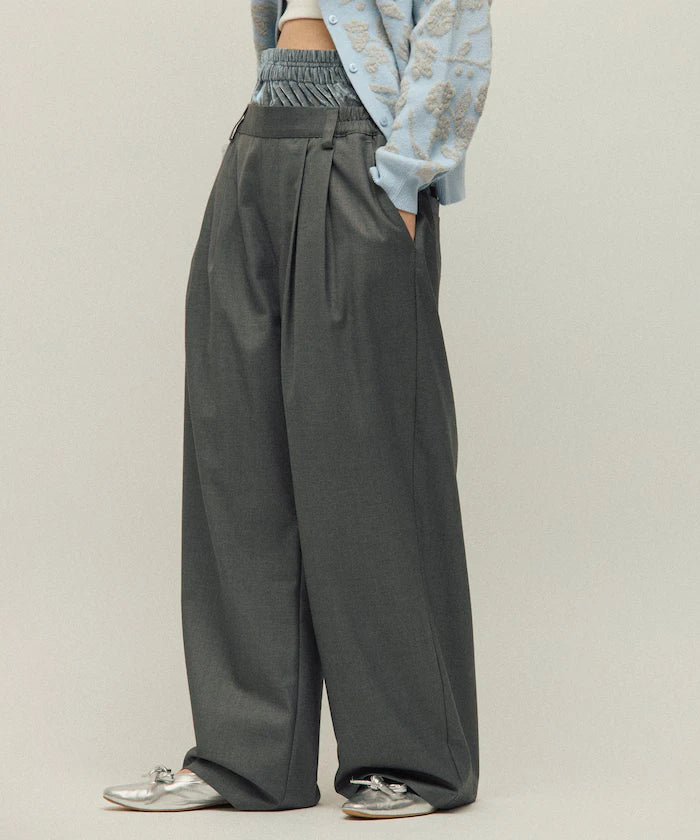 Velour Double Waist Easy Slacks / Wide Silhouette Wool-like Slacks Pants