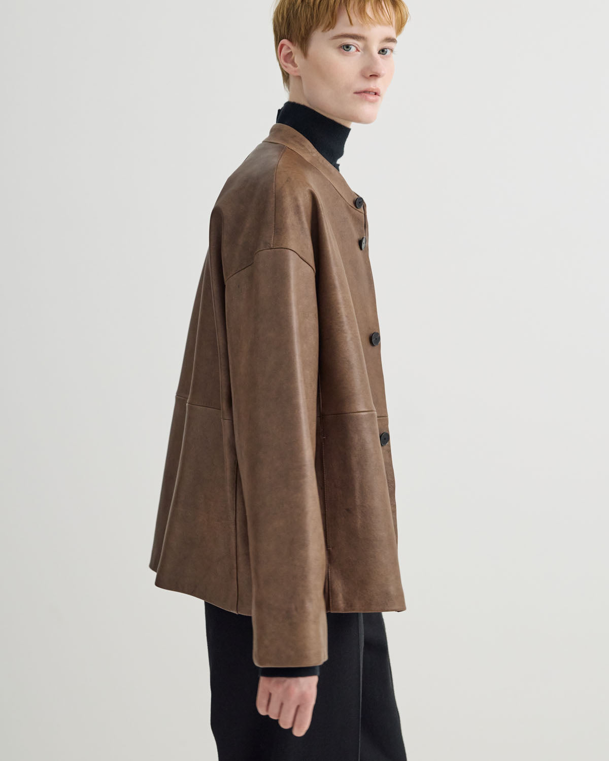 STAND COLLAR LEATHER JACKET