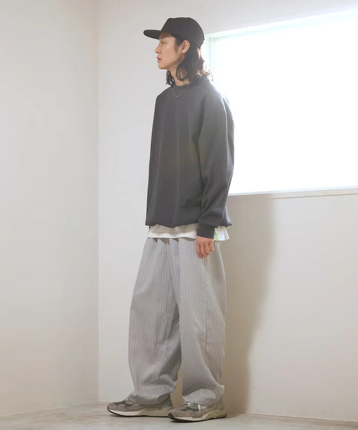 Spindle Stripe Easy Wide Pants / Compatible with Setup