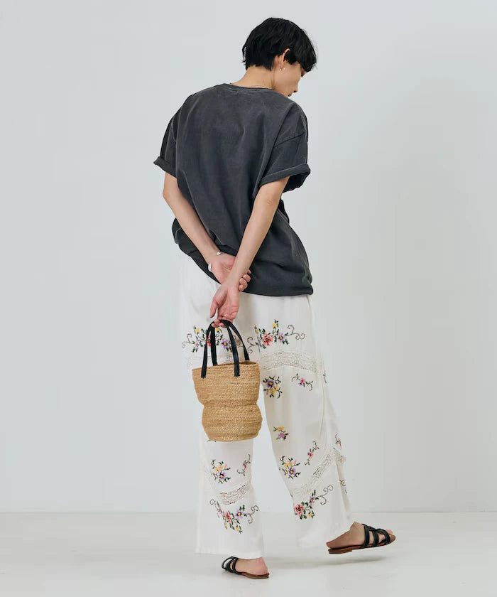 India Flower Cross Embroidery Lace Pants