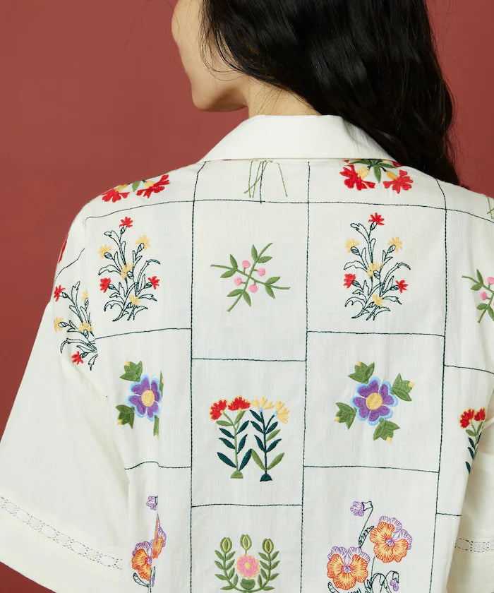 Patchwork Flower Embroidery Shirt