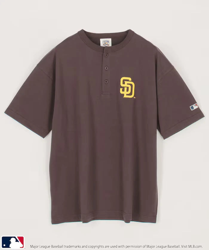 Limited Edition MLB Logo Print Henley Neck Oversized T-Shirt