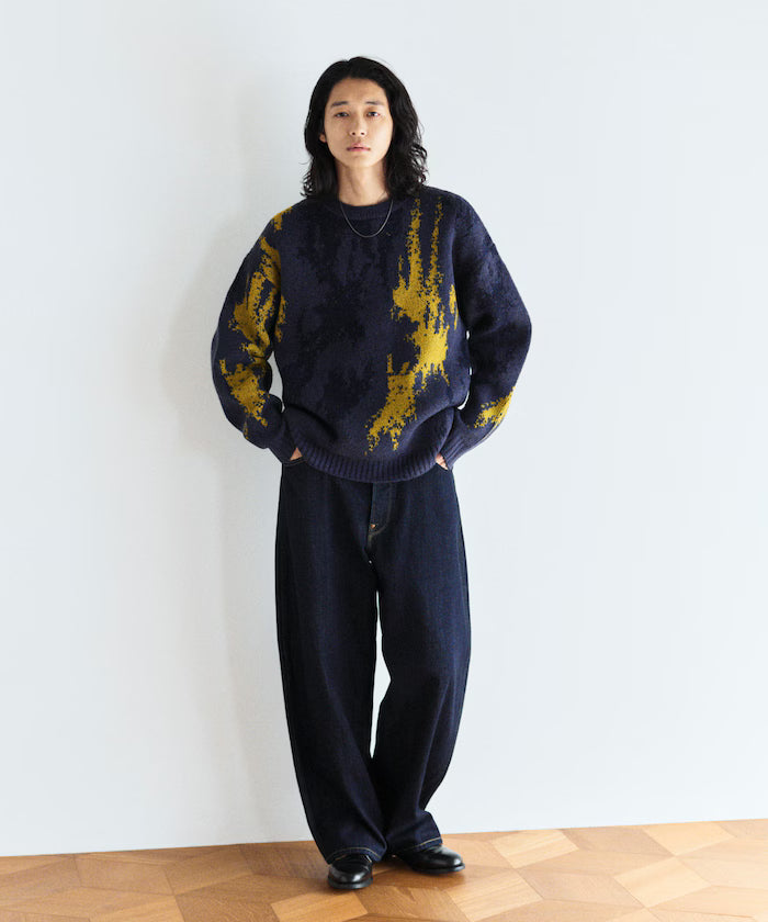 All-over Pattern Double Jacquard Knit Crew Neck Pullover / Relaxed Fit