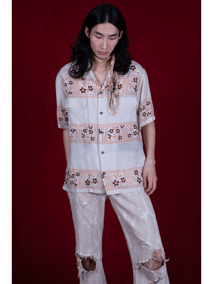Silk Rayon COOKIE Pattern Langle Color Aloha Shirt