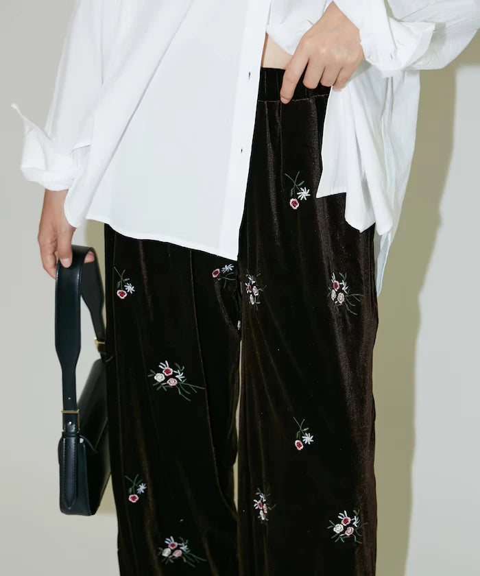 Flower Embroidery Velvet Easy Pants Limited Edition