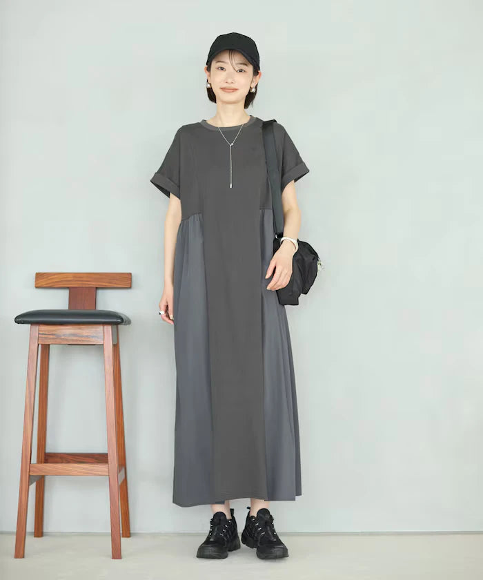 Organic Cotton Mixed Material Docking Gather Dress