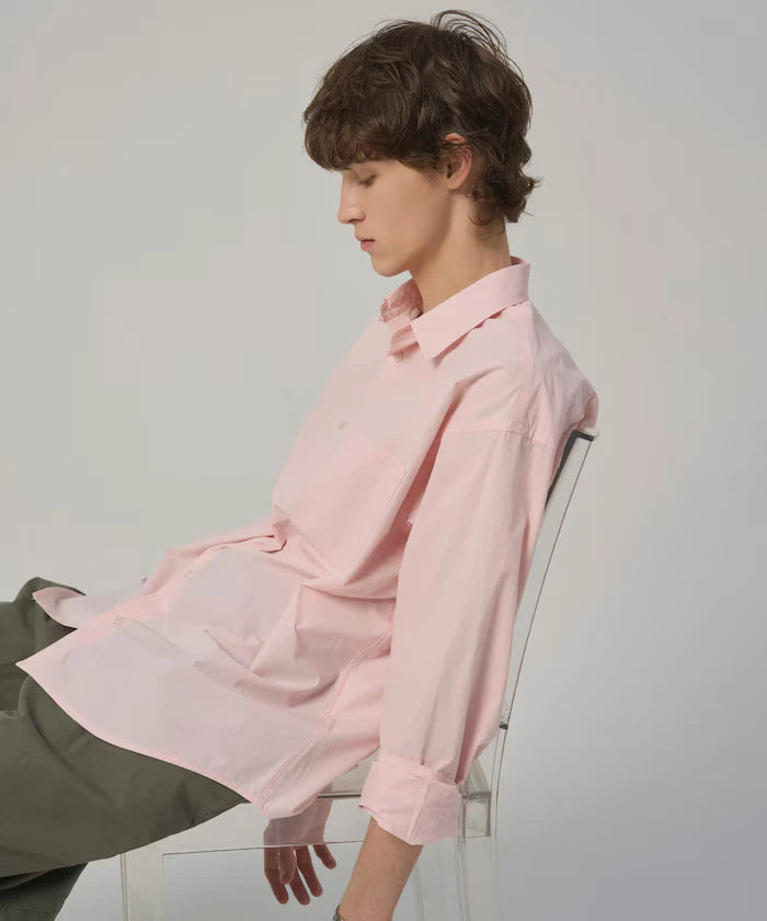 Nuance Color Oversized Regular Collar Long Sleeve Shirt
