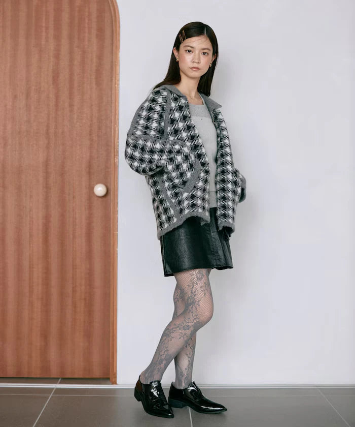 Wool Blend Gancube Check Knit Zip Blouson