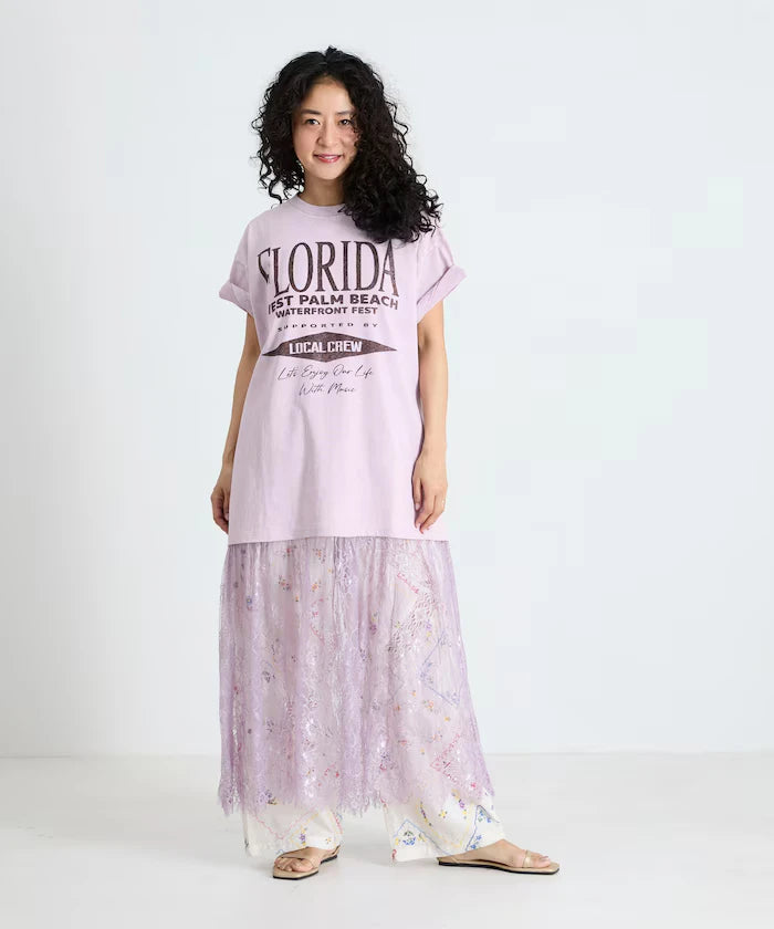 T-shirt lace docking one-piece