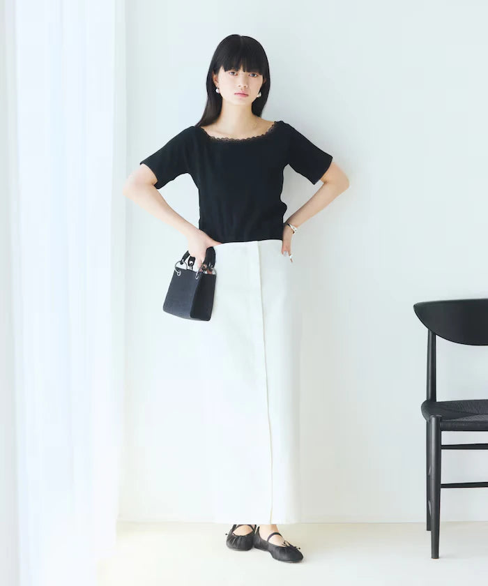 Boat Neck Pullover Knit Lace T-Shirt