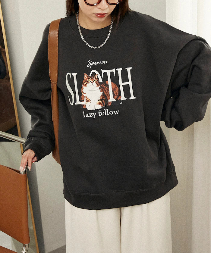 SLOTH Cat Fleece Lined Sweatshirt Limited Edition
