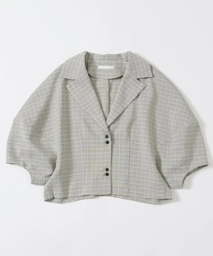 Collar Check Balloon Sleeve Shirt / Compatible with Setup