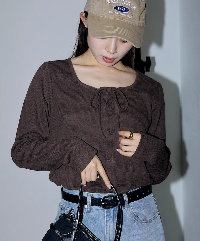 Mini Waffle Ribbon Cardigan