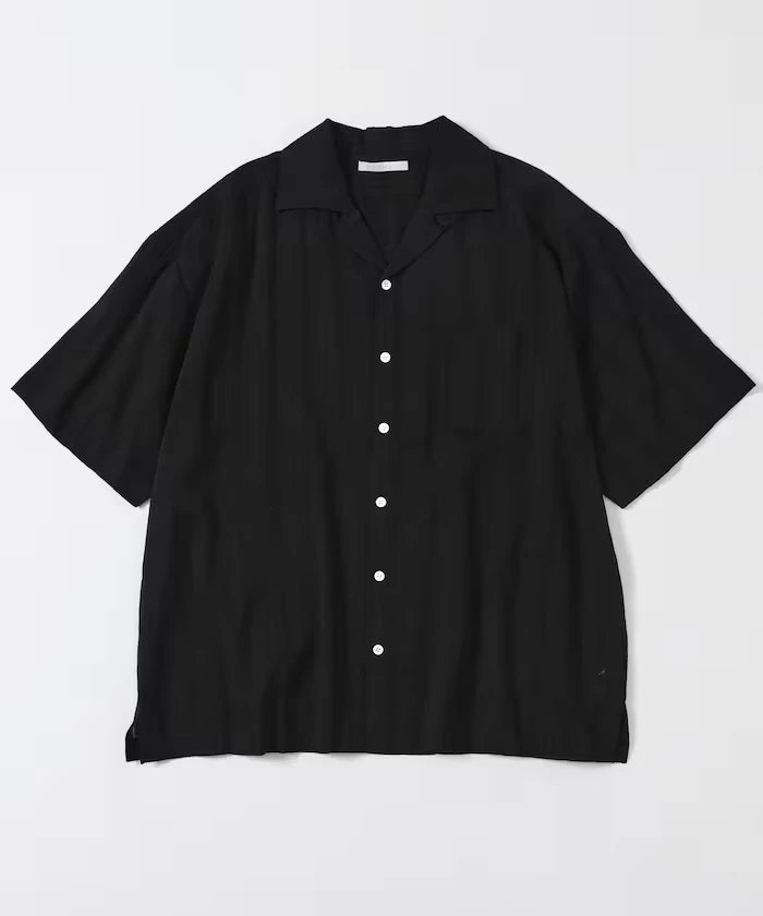 Jacquard Relaxed Fit Open Collar Short Sleeve Shirt Semi-Sheer Dobby Weave