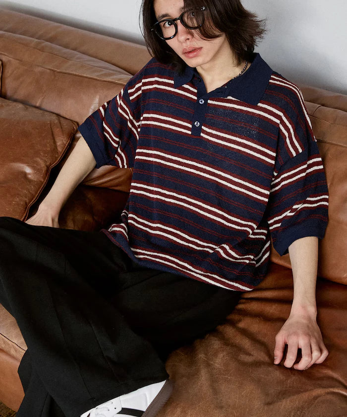 LOVE POP STUDIO Border Knit Polo Shirt Limited Edition